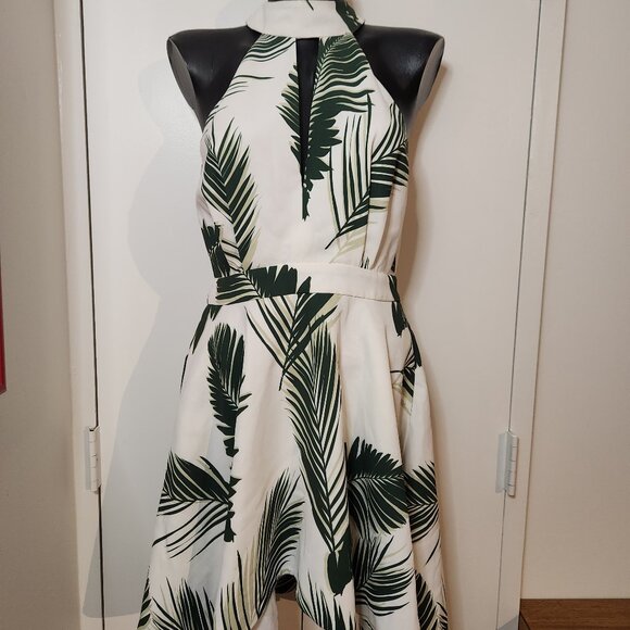 Dresses & Skirts - Tropical leaf green and white halter dress